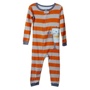 CARTER'S Toddler Boys Orange Gray Striped Robot Footless Long Sleeve Pajamas 3T
